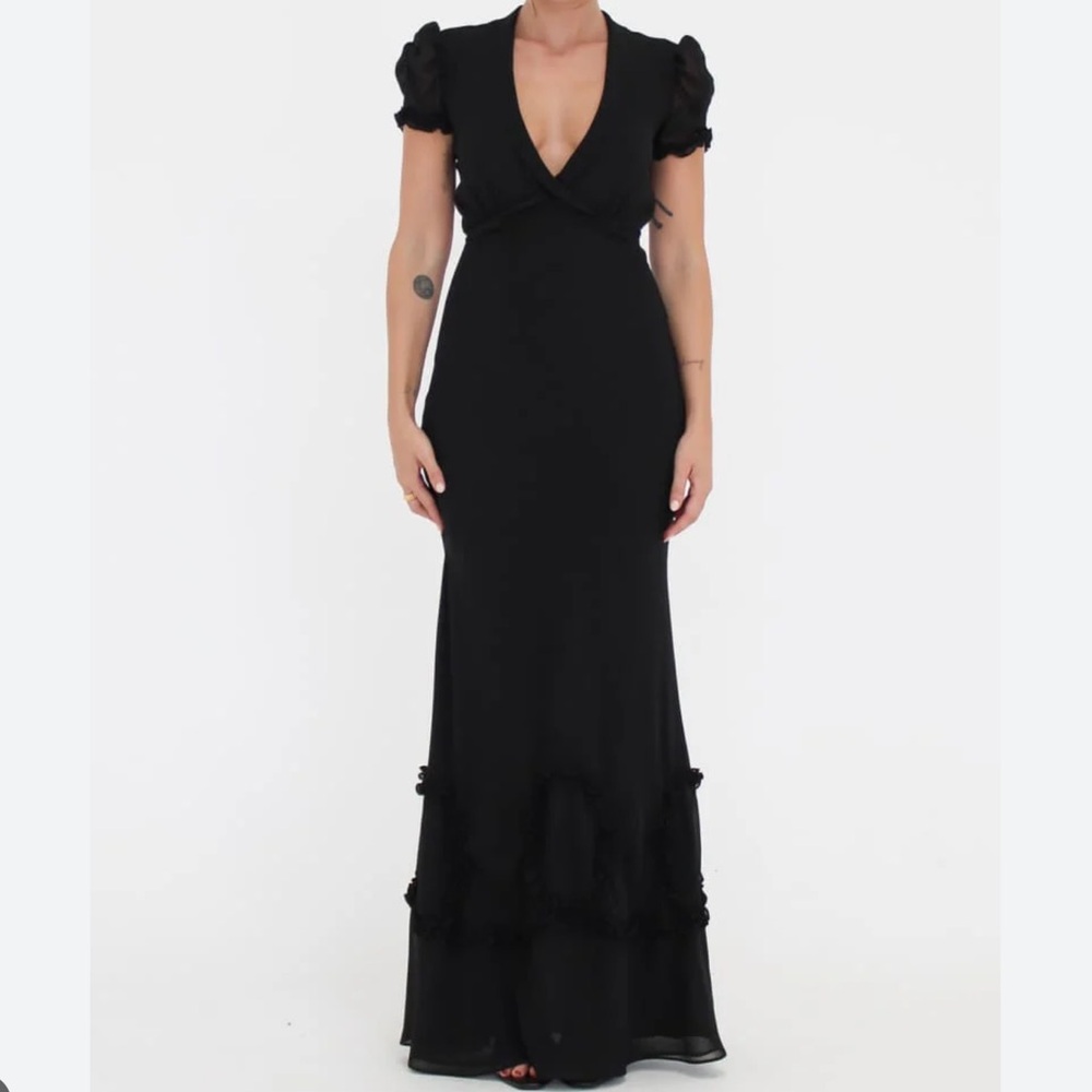 Rumored Women Buona Sera Maxi Dress Size XS Whimsigoth Black Bias Cut Tie Back